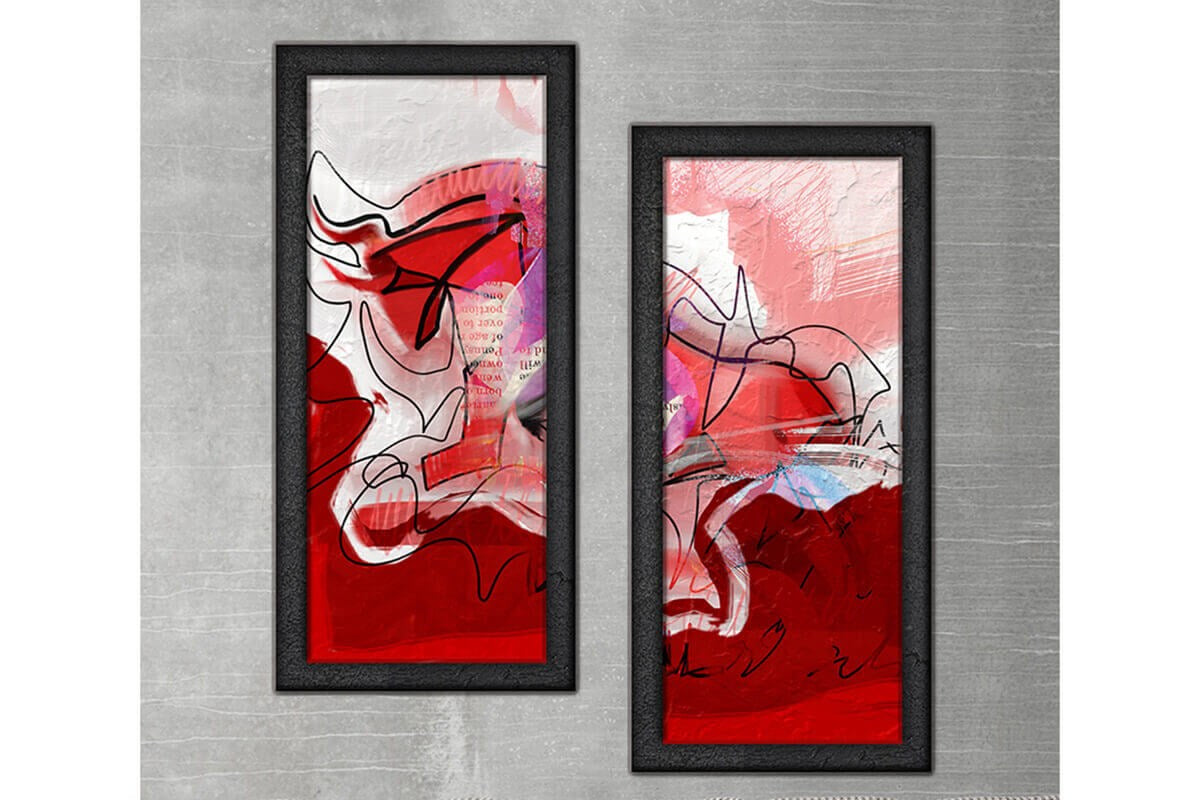 Wood Framed Textured Oil Painting Red Bull 2 Pieces 42x80 - Ider Furniture