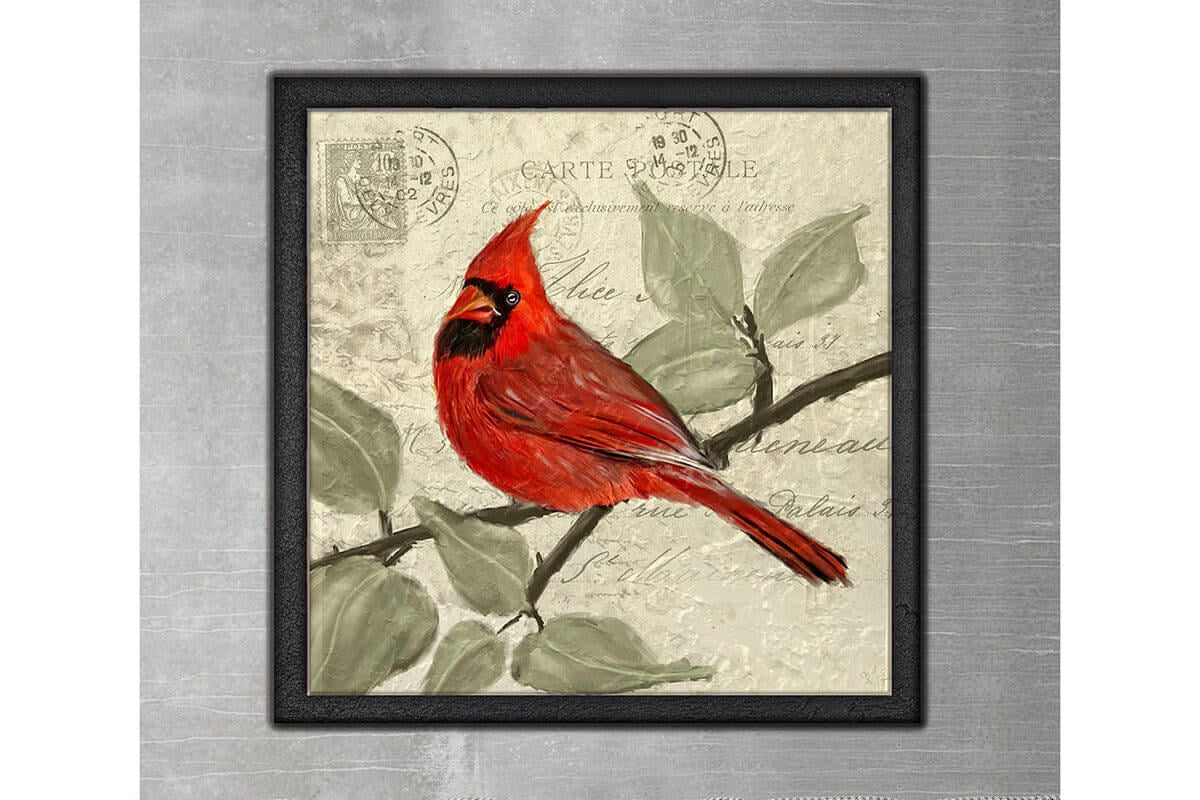 Wood Framed Textured Oil Painting Red Bird 80X80 - Ider Furniture