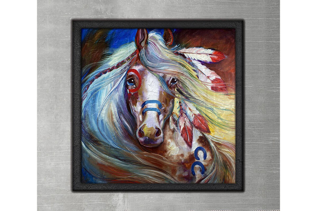 Wood Framed Textured Oil Painting Red Horse 80X80 - Ider Furniture