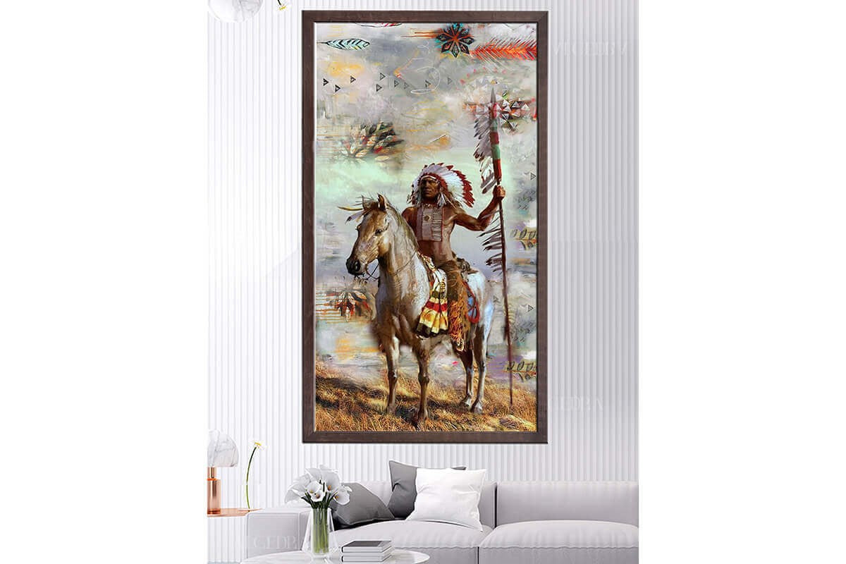 Wooden Frame Oil Painting Textured Painting Native American 120X65 - Ider Furniture