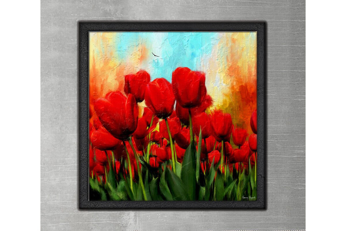 Wood Framed Textured Oil Painting Tulips 80X80 - Ider Furniture