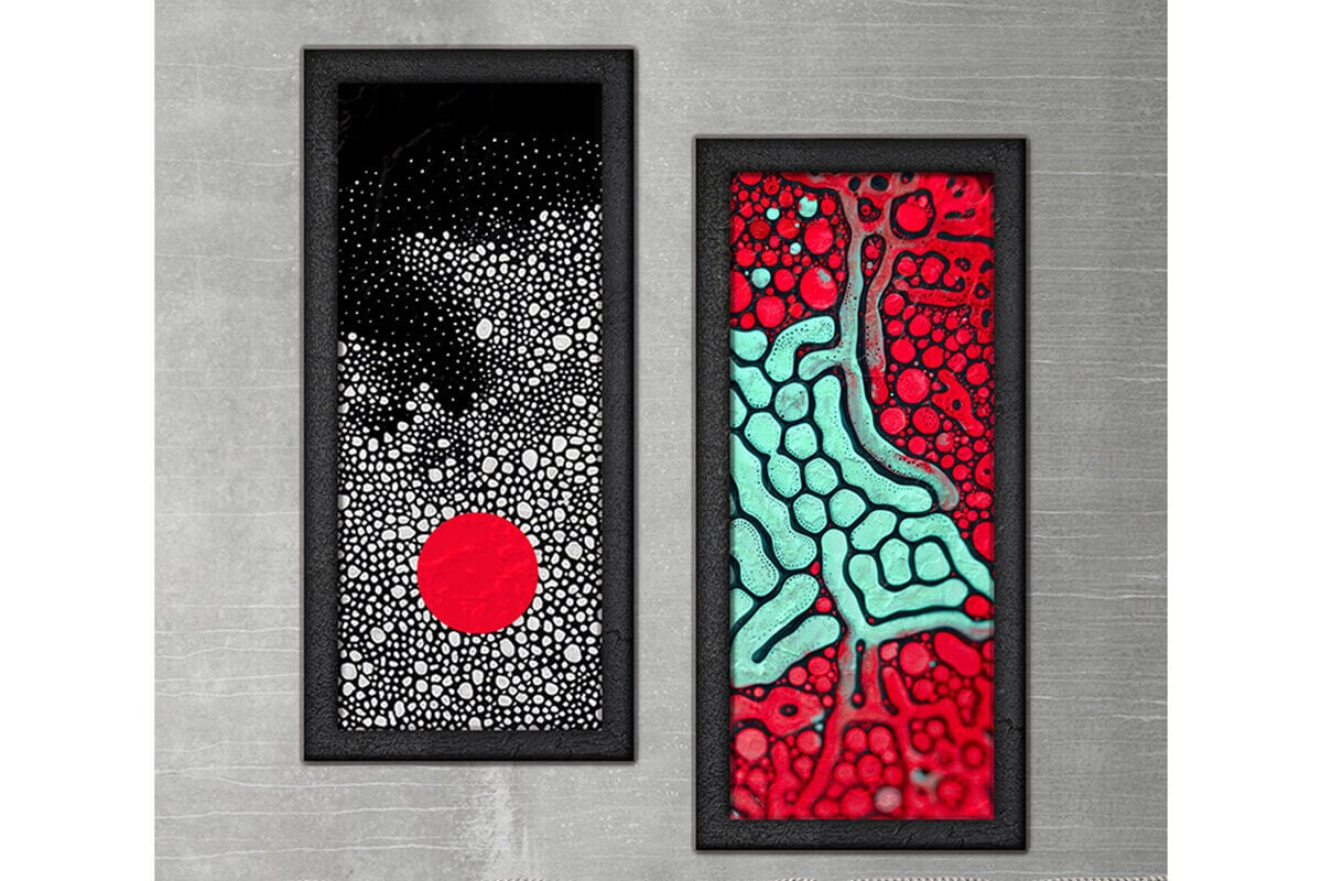 Wood Framed Textured Oil Painting Dot 2 Pieces 42x80 - Ider Furniture