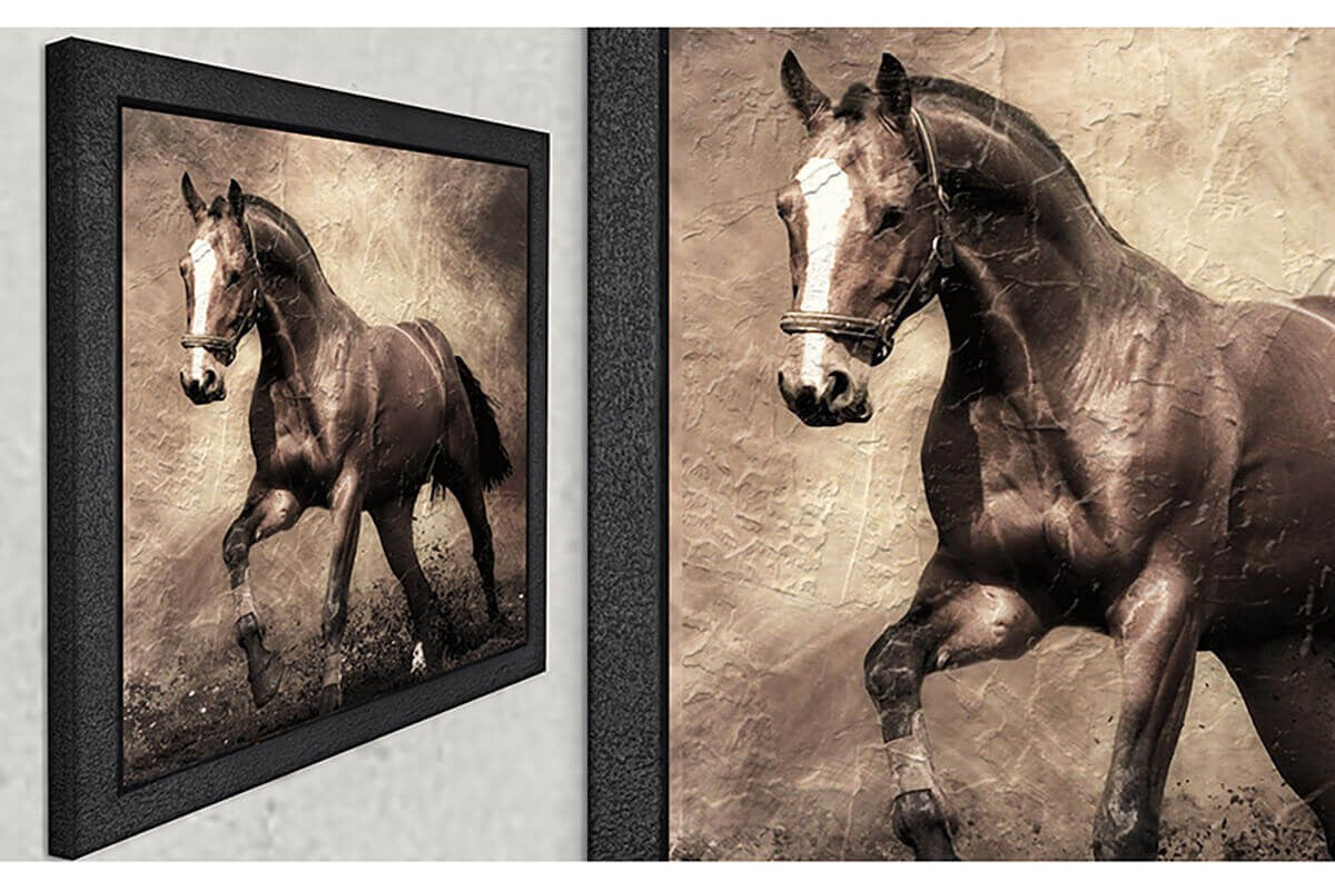 Wood Oil Painting Textured Painting Black horse 80X80 - Ider Furniture