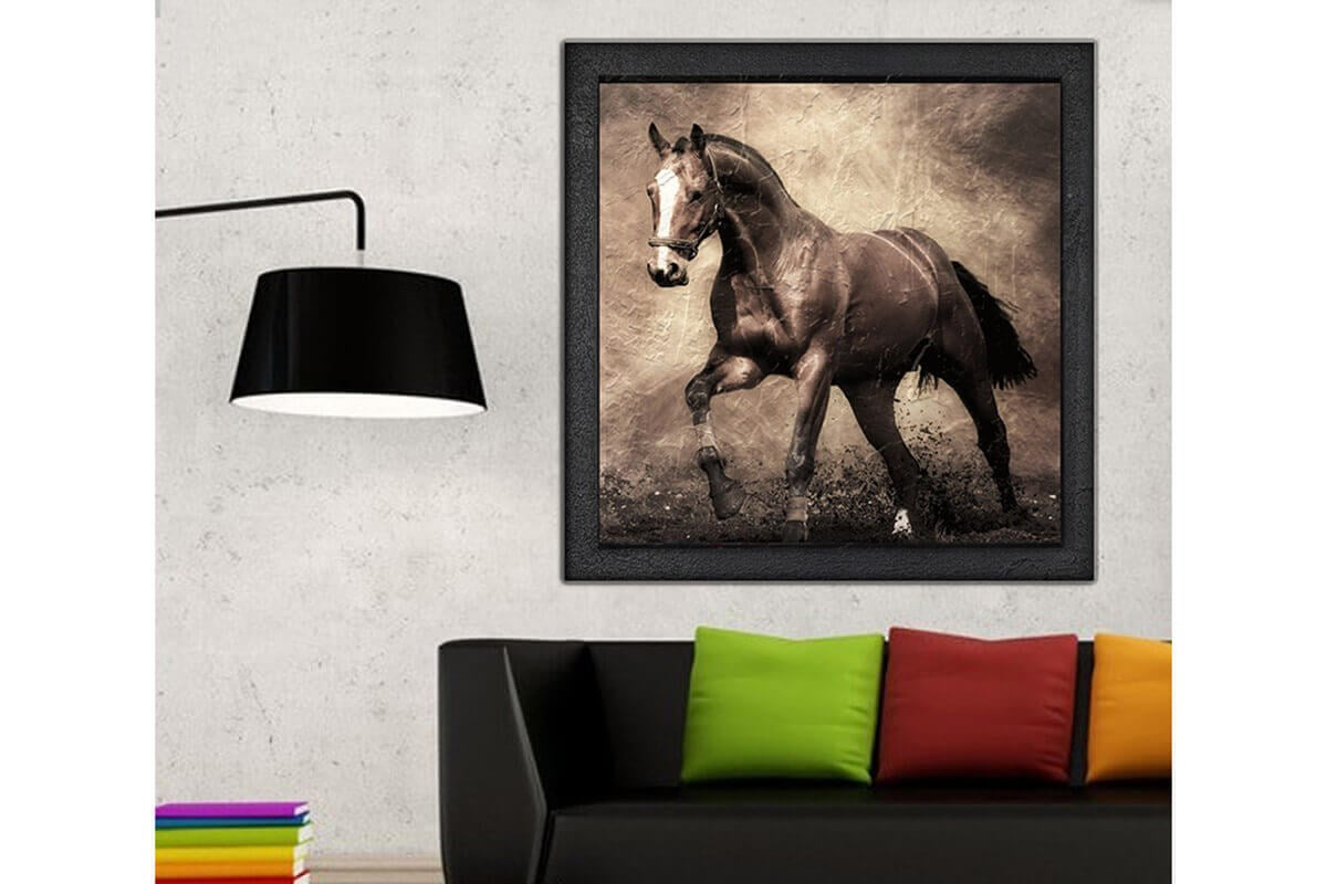 Wood Oil Painting Textured Painting Black horse 80X80 - Ider Furniture