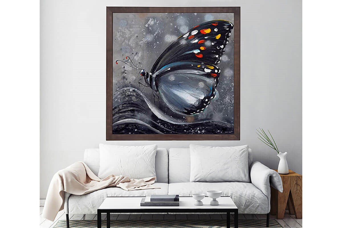 Wooden Frame Oil Painting Textured Painting Black butterfly 80X80 - Ider Furniture