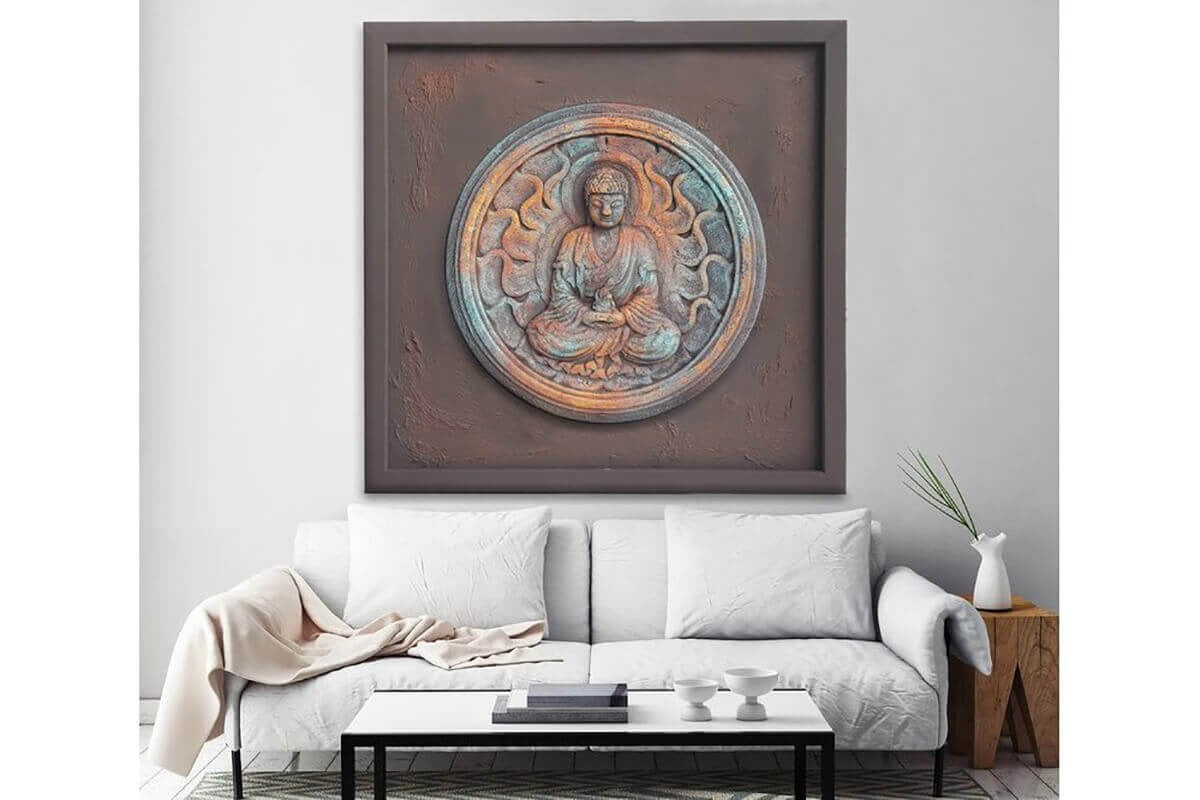 Custom Made Relief Painting Bronze Antique Zen Buddha 80X80 - Ider Furniture