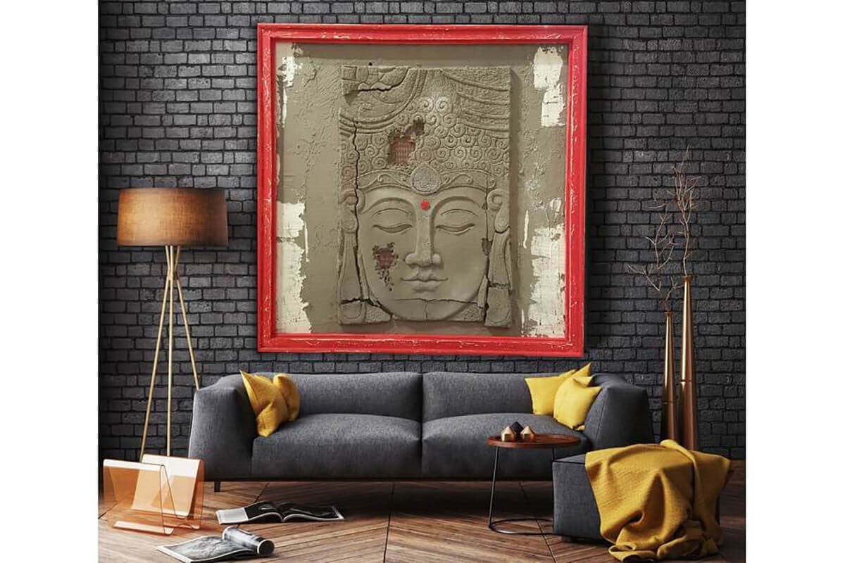 Custom Made Relief Painting Bronze Red Buddha 80X80 - Ider Furniture