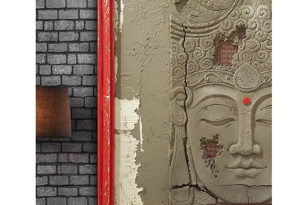 Custom Made Relief Painting Bronze Red Buddha 80X80 - Ider Furniture