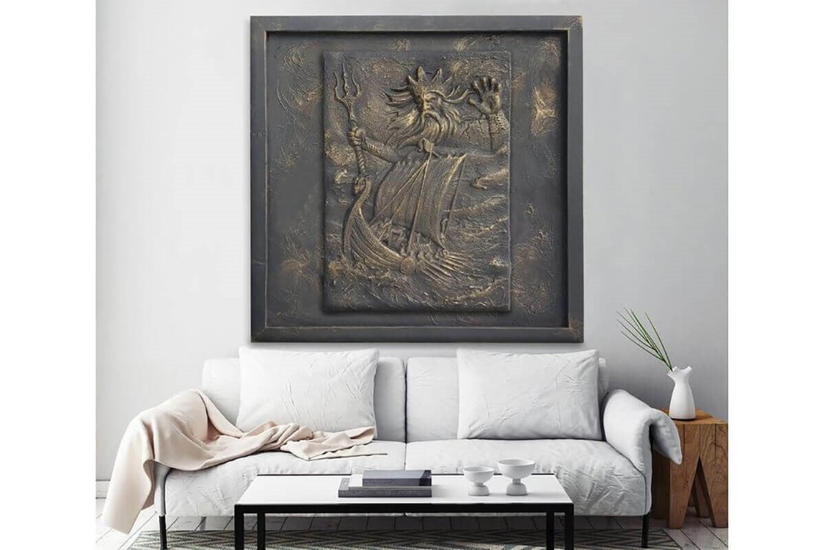 Custom Made Relief Painting Bronze Poseidon 80X80 - Ider Furniture