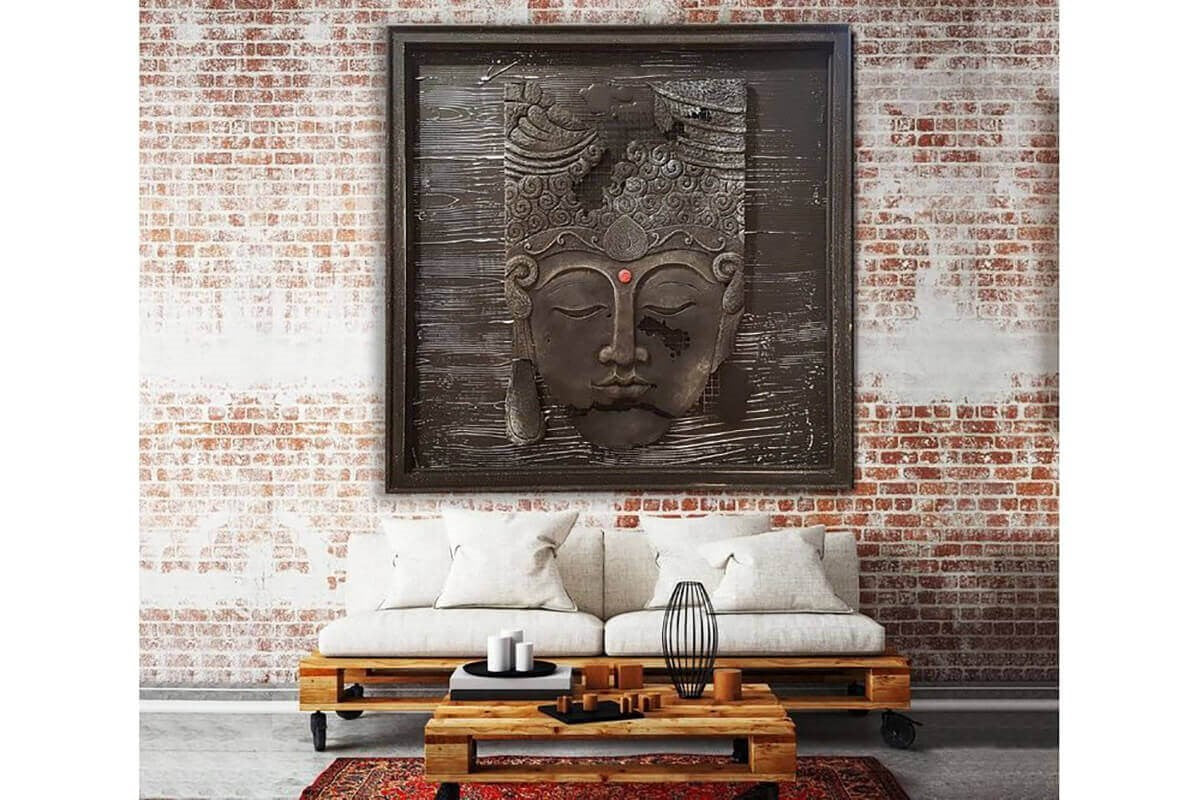 Custom Made Relief Painting Bronze Black Buddha 80X80 - Ider Furniture