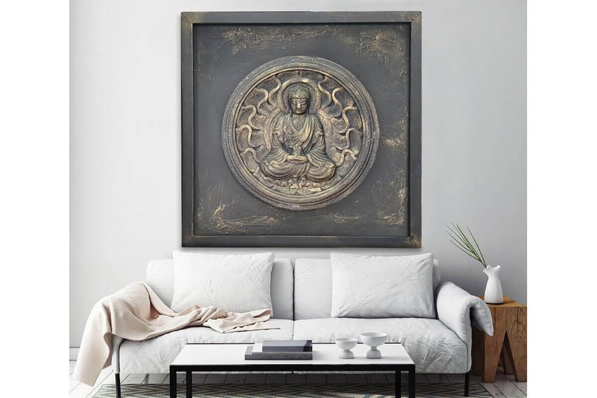 Custom Made Relief Painting Bronze Zen Buddha 80X80 - Ider Furniture