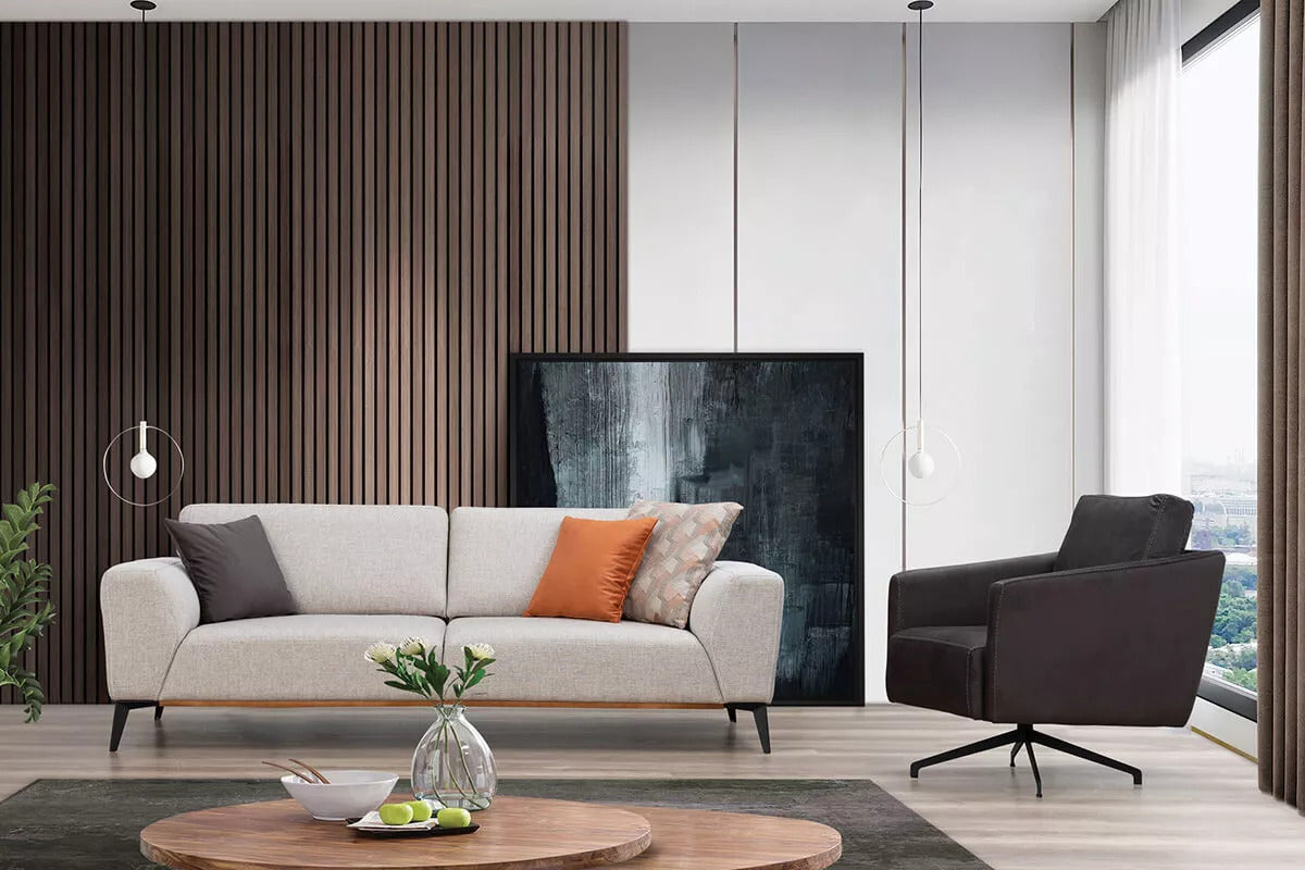 Safran Sofa Bed Set Cream & Anthracite - Ider Furniture