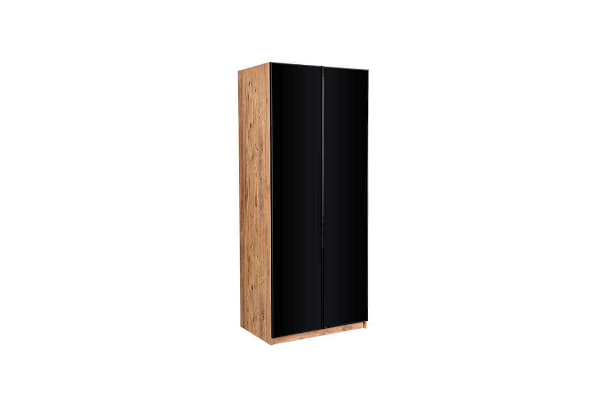 Sardis 2 Doors Black Glass Wardrobe with Hanger - Ider Furniture