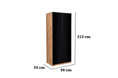 Sardis Black Glass 2 Doors Wardrobe - Shelves - Ider Furniture